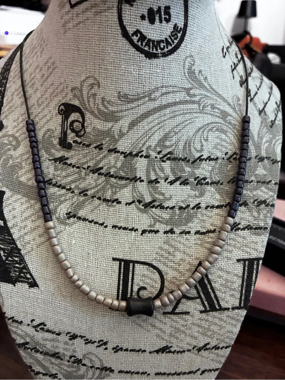Beaded Men's Necklace in Silver and Black